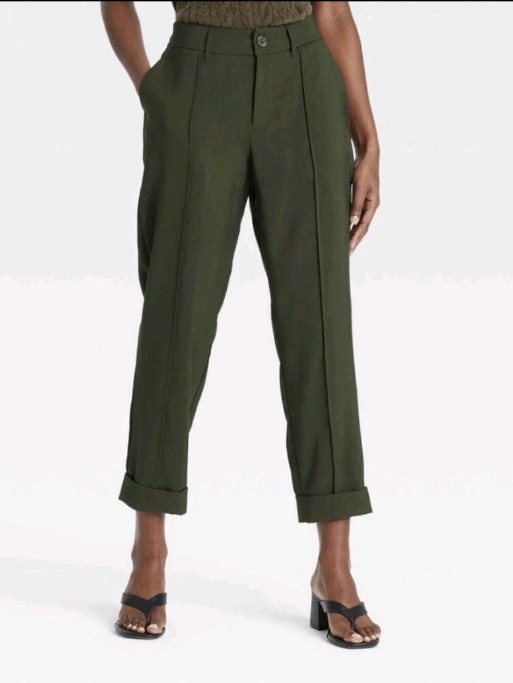 A New Day Straight Slim High-Rise Pintuck Ankle Pants size 2 Olive Green, EUC
